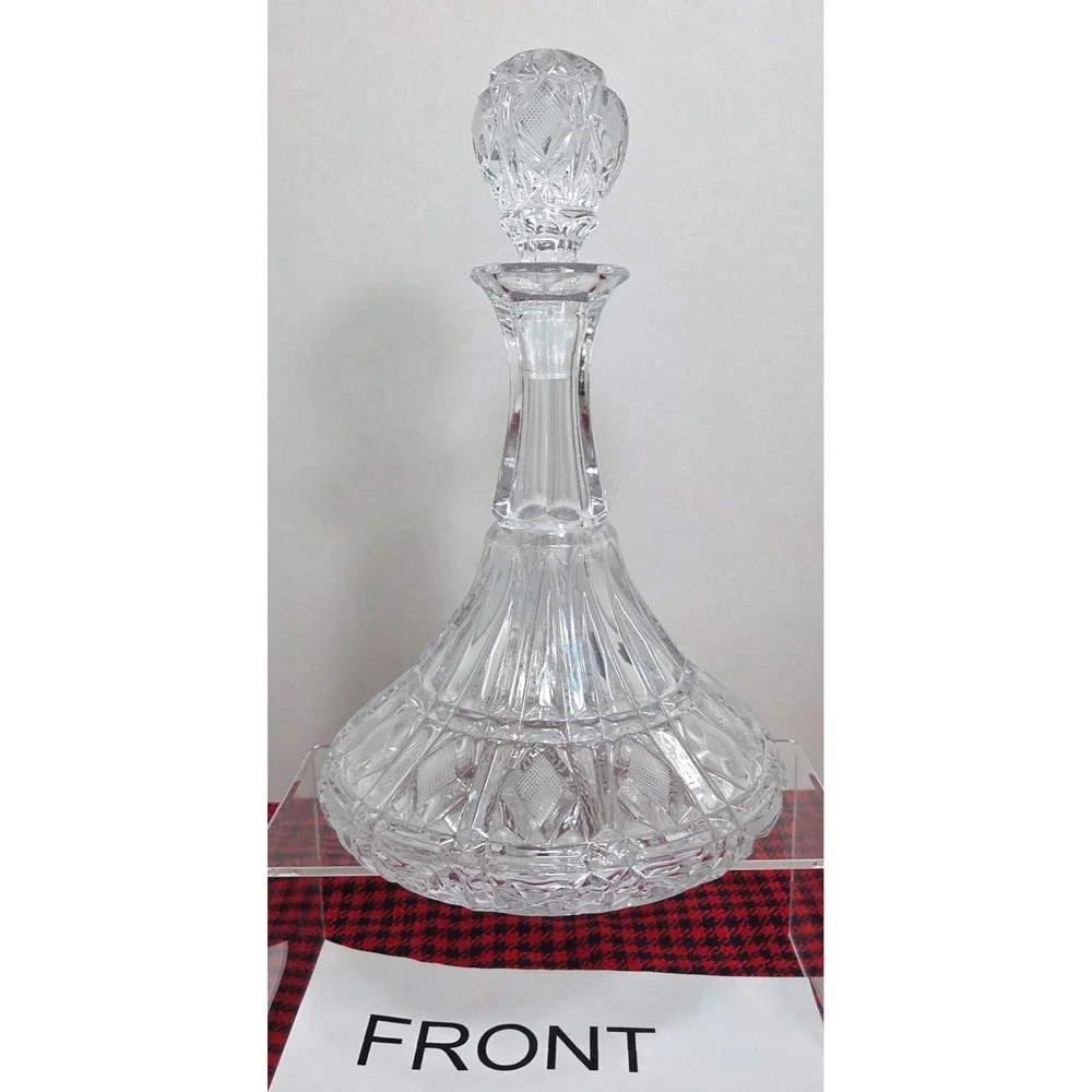 Vintage Toscany Lead Crystal Ships Decanter Hand Cut Diamond Pattern w/Stopper
